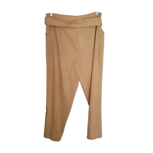 Calvin Klein Women's Tan Belted High Waist Pleated Linen Blend Pants Sz 12 - Picture 4 of 11